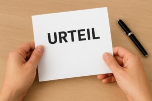 Zettel mit Urteilsverkündung Gericht