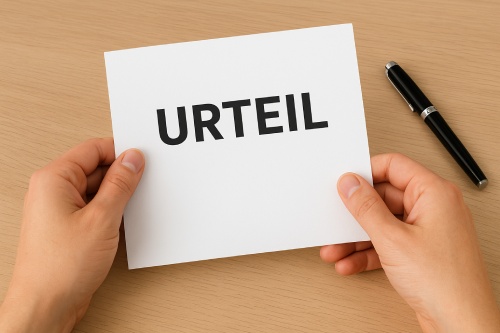 Zettel mit Urteilsverkündung Gericht